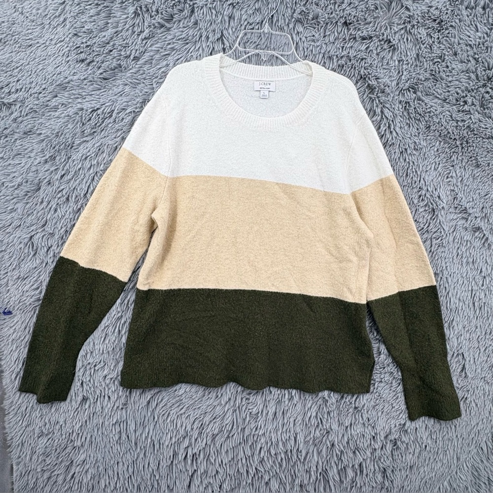 J. Crew Sweater Womens Large Wool Blend Extra Soft Color block Knit White Tan
